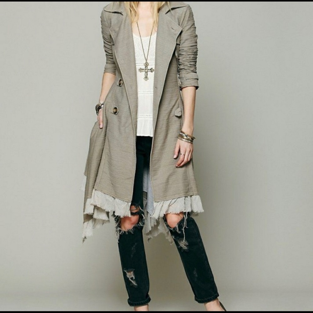 Free People Boho Grey Coat Duster Trench
